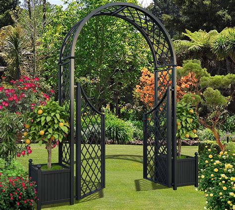 metal garden arch with planter boxes|metal arch trellis.